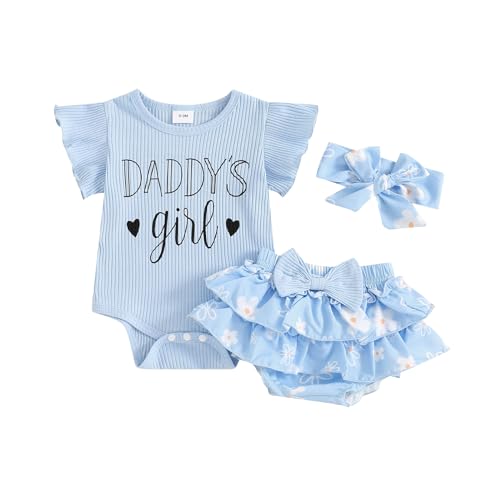 Image of BeQeuewll Newborn Baby Girls Clothes Summer Daddys Girl Outfit Ruffle Romper Bow Tutu Shorts Heaband 3Pcs Girl Outfits