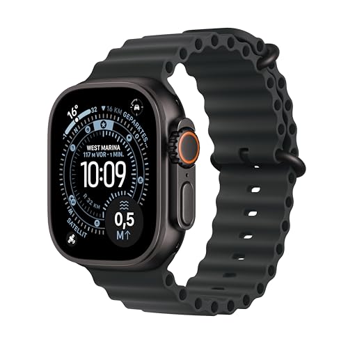 Apple Watch Ultra 3 GPS + Cellular 49 mm Premium Smartwatch für Lauftraining und Kombinationssport mit robustem Titangehäuse in Schwarz und Ocean Armband in Schwarz