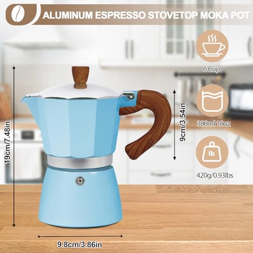 Image of Aluminum 6 Cup 300ml Moka Pot Express Coffee Maker Stovetop Espresso Colorful Coffeemaker Italian Classic Style Brewing Greca Cafe Mocha Machine for Cafeteras Lover Camping Travel and Home Use 10oz