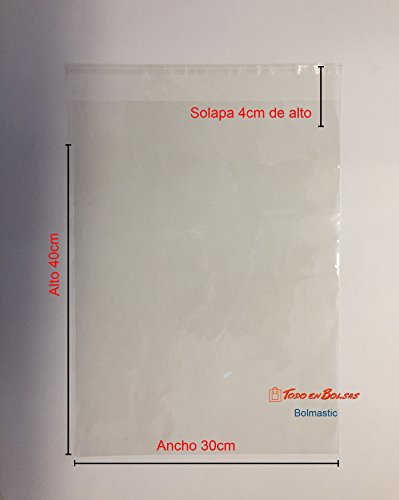 100 Bolsas de Polipropileno con Solapa Adhesiva de 30 cm x 40 cm