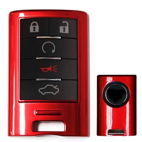 iJDMTOY Exact Fit Gloss Metallic Red Smart Remote Key Fob Shell Compatible with Cadillac ATS CTS DTS XTS Escalade, Compatible with Chevrolet C7 Corvette, etc