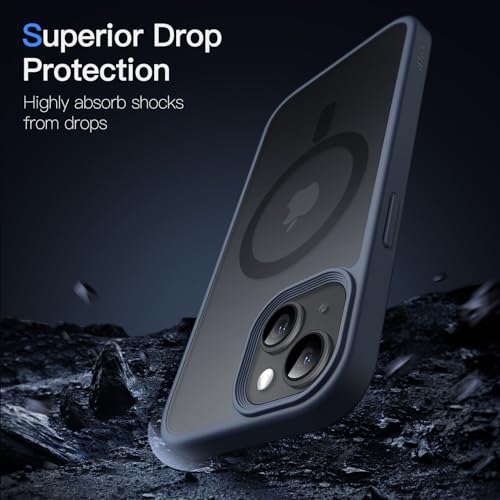 Image of JETech Magnetic Cover Case for iPhone 15 Plus 6.7-Inch Compatible with MagSafe, Translucent Matte Back Slim Shockproof Phone Cover (Storm Blue)