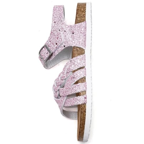 Image of Torotto Girls Sandals with Cork Footbed Adjustable Buckle Casual Slides Sandals Open Toes Flat for Kids Toddler