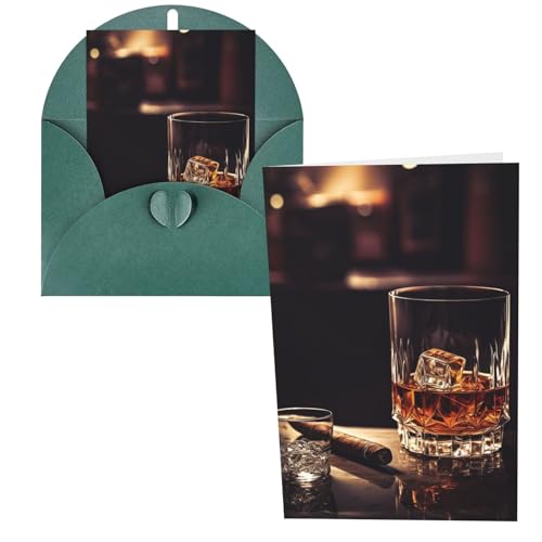 QMNSEHF ウィスキーと葉巻のグリーティングカード 封筒付き Thank YouCard Happy Birthdayカード 女性用 男性用 クリスマス ハロウィン 結婚式 空白 ノートカード あらゆる機会 グリーティングカード 4x6