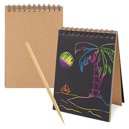 Pack 2 Bloc cuaderno de dibujo papel rascar scratch art multicolor infantil arcoíris para niños 10x14 CM - Dos libretas de 8 páginas con 2 lápices de madera - ideal para regalar Cover