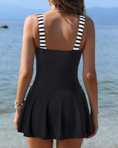 Image of Yonique One Piece Swimsuits for Women Modest Tummy Control Swimdress Vintage Bathing Suits Skirt Swimwear