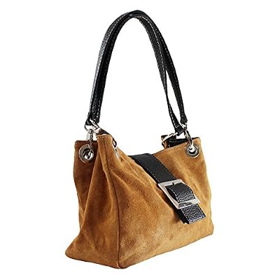 Chicca Borse Pochette a Mano da Donna in vera pelle scamosciata 100% made in Italy 26.5x18x12 cm, Cuoio