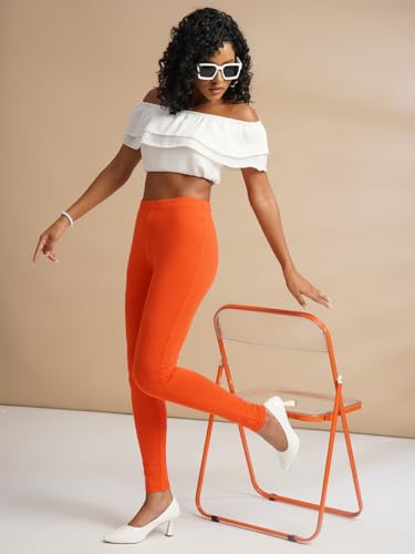 Image of ONE SKY Women Full Length Leggings | Cotton Modal Spandex Blend | High Waist Stretchable & Bio-Washed Fabric | Colour-Lock Technology | Comfortable Leggings for Women