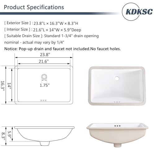 Lavabo encastrable 61 cm sous comptoir rectangle céramique blanche - 4