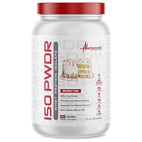 Metabolic Nutrition Whey Protein Isolate ISO PWDR Birthday Cake, 1.54lb, 23 Servings, 26g Protein, Fast Digesting, Zero Carbs, Delicious Flavor, Zero Very Low Carbs & Fat, Zero Lactose Cover