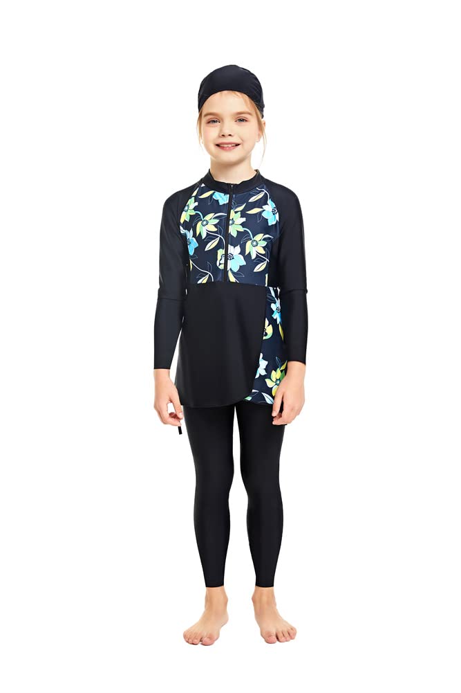 KXCFCYS Muslim Swimwear for Kid Girls Children Modest Islamic Hijab Swimsuits Burkini (M, N2)