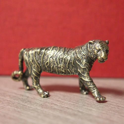 JUDUOYANXIAN Estatuas de latón vintage, 5,5 x 3,3 cm, figuras de tigre grande de latón macizo, adornos de cobre puro, modelo de tigres animales, estatua, miniaturas, decoración de escritorio,