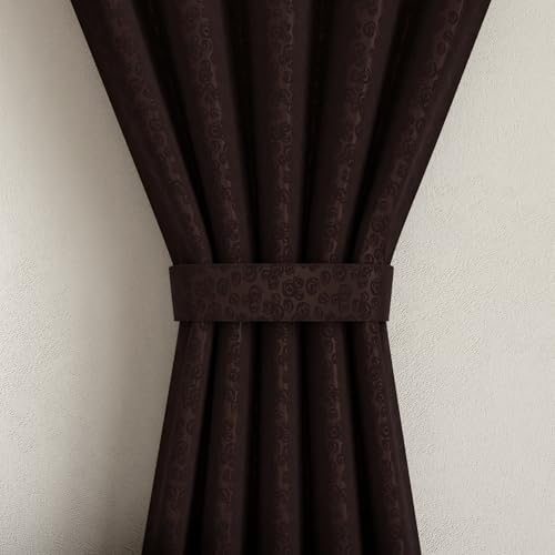 Image of Wakefit Jacquard Room Darkening Curtain | Light Blocking Upto 70% | (9 x 3.9 ft) | Door Curtain | Set of 2 | Reduces Noise | Machine Washable | Smash |Rings Brown
