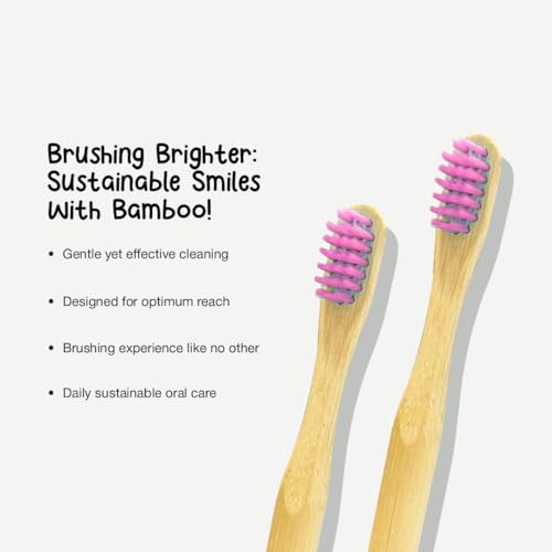 Image of Orby Kids Bamboo Toothbrush for Kids (Pack of 3) | Natural & Eco Friendly Oral Care | Soft Bristles Toothbrush for Toddler & Kid Dental Care | Organic Bamboo Handle - Pink