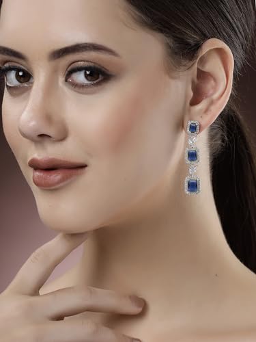 Image of Karatcart Silver Tone Green American Diamond Drop Earrings for Women