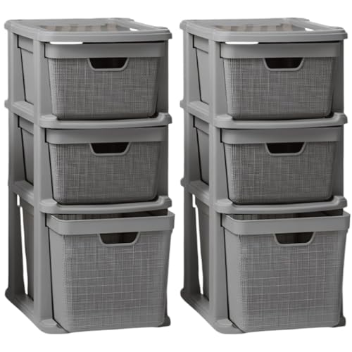 Kit 2 Gaveteiro Organizador Grande de Chão 15 Litros com 3 Gavetas em Plástico Juta (2 Cinza)