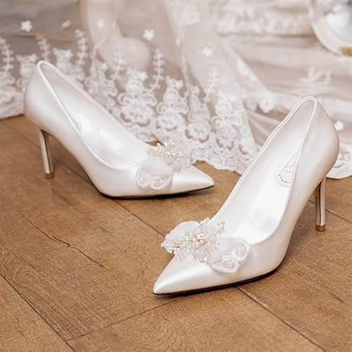 High Heels for Women Elegant White High-Heeled Wedding Shoes for Brides Satin Party Dress Shoes with Bow Design4
