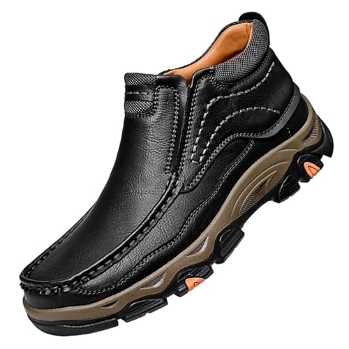 Botas Hombre Marrón Cuero Gran Tamaño Suela Gruesa Resistente al desgaste Botas de Invierno Zapatos de Ciudad para Hombre Cómodas y duraderas, Negro , 47 EU