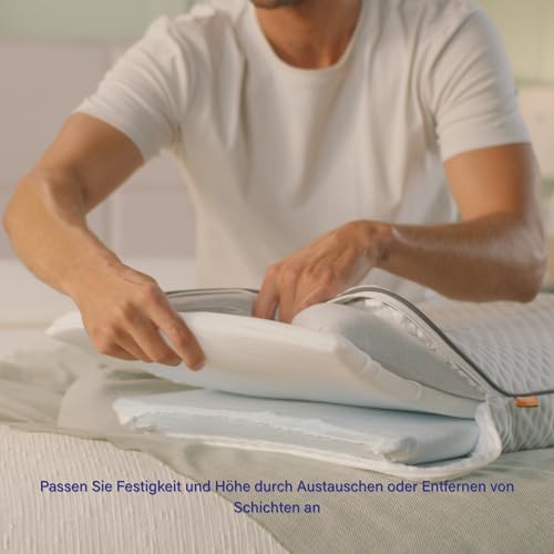 Emma Premium Stützkissen 70x40 – Ergonomisches Nackenkissen mit Thermosync Technologie – Kühlendes Memory Foam Kopfkissen, Höhenverstellbar für Seiten-, Rücken- & Bauchschläfer – Waschbarer Bezug