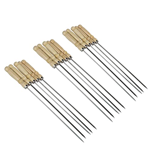 HANABASS 25 Piezas Brochetas de Inoxidable Reutilizables Mango de Madera para Barbacoa Plano y Antideslizante para Carne y Verduras