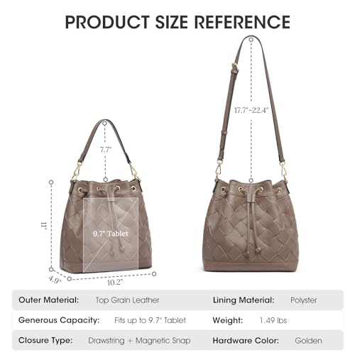 Kattee Woven Leather Bucket Bags for Women, Drawstring Crossbody Hobo Purses and Shoulder Handbags with 2 Straps4