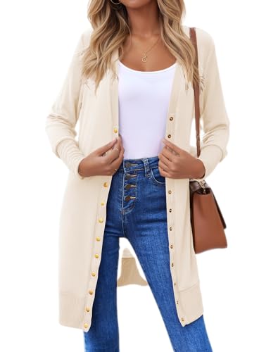 Halife Cream Colored Cardigans for Women Lightweight Long Sleeve Button Down Cardigan Women's Fall Cardigan Outfits XL