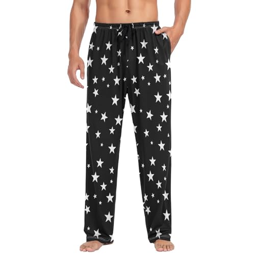 Black White Star Men’s Pajama Bottoms Straight Leg Lounge Pants with Soft Touch Fabric