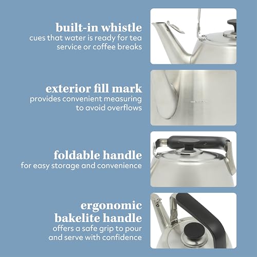 Sur La Table Kitchen Essentials 2 Qt Heavy Gauge Brushed Stainless Steel Whistling Tea Kettle – Durable Stovetop Kettle by Sur La Table - Image 4