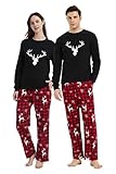 GLOBAL Matching Pajamas for Couples Christmas Pjs for Family Cotton Top and Flannel Bottom Red Plaid Sleepwear