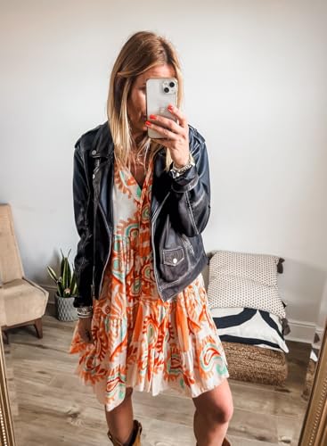 Image of miduo Womens Summer Dress Casual V Neck Buttoned 3 /4 Sleeve Bohemian Tribal Print Flowy Mini Dresses