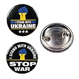 Powersell srls Lot de 2 badges Stop War et broche Les Stand WITH UKRAINE Badge (38 ou 50 mm) broches pour sac à dos No Guerre Ukraine Russie Peace Pace Pace, Diametro 38 mm, Acier inoxydable, Ukraine