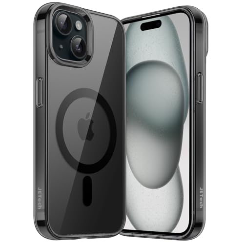JETech Magnetic Case for iPhone 15 6.1-Inch Compatible with MagSafe Wireless Charging Shockproof Phone Bumper Cover Anti-Scratch Clear Back (Black)
