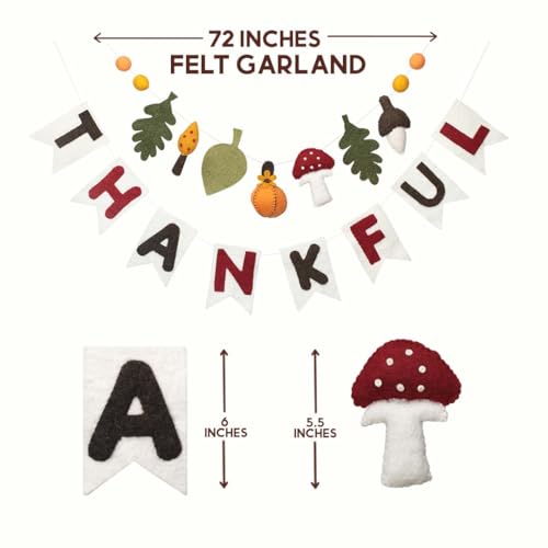 Image of Folkulture Fall Garland - 72 Inch | Fall Leaf Garland for Fall Decorations for Home, Mantle, Pottery Barn Decor | Cute, Premium Wool, Pre Strung Autumn Leaves Felt Garland for Wall Decor, Thanksgiving
