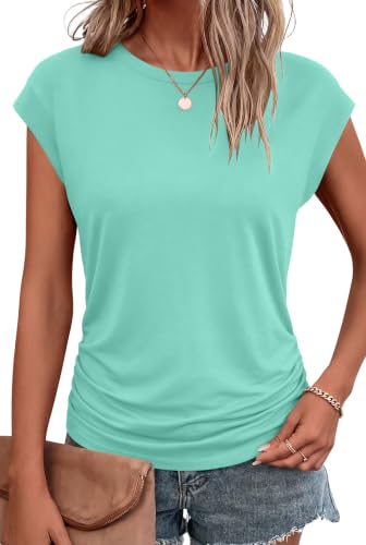 Image of Bliwov Womens Summer Tops Cap Sleeve Crew Neck Casual T Shirts