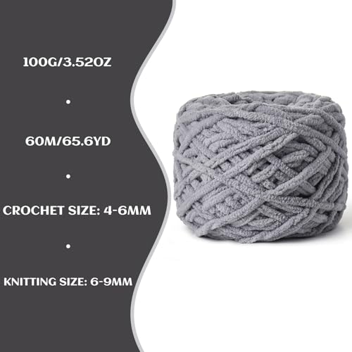 Image of 3 Pack Fluffy Chenille Chunky Yarn for Crocheting 100g(65.6yd) - Baby Yarn for Crocheting Soft - Velvet Yarns for Crochet Blanket - Amigurumi Crochet Yarns(Grayish