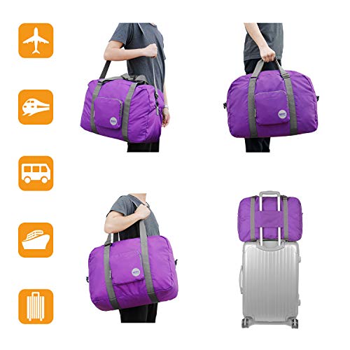 Wandf Foldable Travel Duffel Bag Luggage Sports Gym Water Resistant Nylon (Plum)