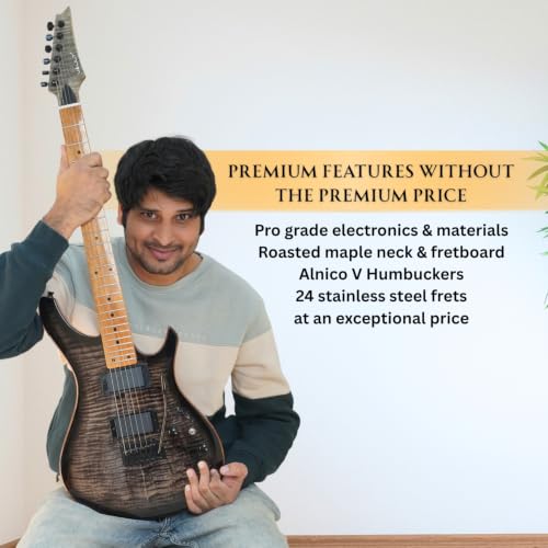 Image of Vault Artisan RG Premium Electric Guitar with Dual Alnico V Humbuckers - Roasted Maple Neck & Fretboard /Transparent Black Fade Flame Burst