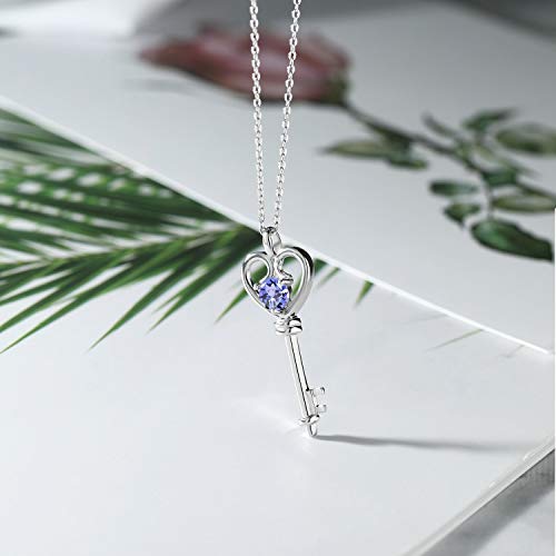 Gem Stone King 925 Sterling Silver Blue Tanzanite Heart Key Pendant Necklace For Women (0.46 Cttw, Round 5MM, With 18 Inch Silver Chain) - Image 5