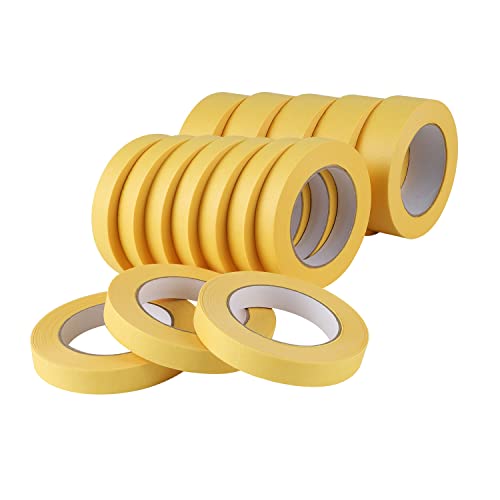 Lichamp 10 Pack Automotive Masking Tape Yellow 18mm x 55m and 5 Pack Automotive Tape 36mm x 55m Yellow