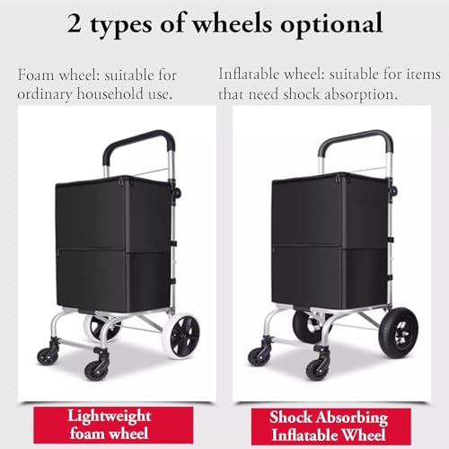 HARIPYER Einkaufstrolley, Einkaufswagen mit Rädern, faltbar, Aluminiumlegierung, mit 180 ° drehbarem Griff, Einkaufs-Handkarre – Bild 5