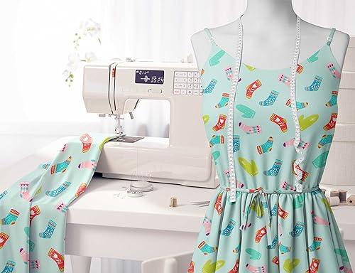 Image of Soimoi Green Heavy Satin Fabric Socks & Gloves Folk Art Print Fabric by Meter 54 Inch Wide