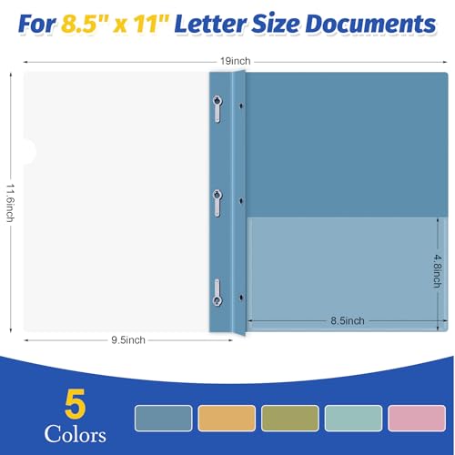 Image of Ndsox 5 Pack Clear Front Report Covers with 3-Prong Fasteners for 8.5 inchx11 inch | Plastic Presentation Folders Clear Front, 3 Prongs Report Covers for Letter Size, Resume Folders for Interview, 5 Colors Back