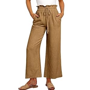 ANRABESS Women Linen Pants Casual Loose High Waist Boho Wide Leg Cropped Palazzo Beach Pants Summer Outfits 2024 Trendy