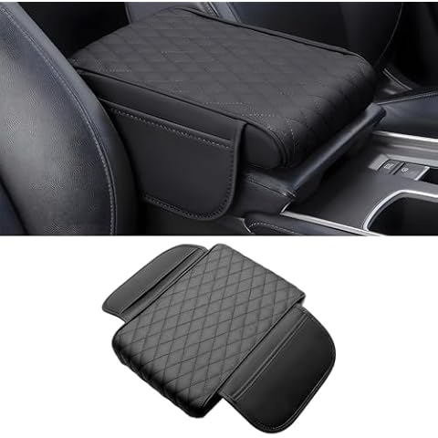 GreceYou Car Center Console Armrest Pillow with 2 Storage Pockets, Memory Foam Car Armrest Cushion, Leather Car Center Console Cover for Most Vehicle (Black-Upgraded Thickened) Cover