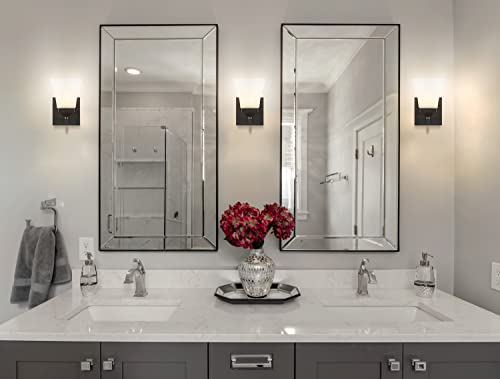 Image of JONATHAN Y 5 inch Oil Rubbed Bronze 1-Light Modern Cottage LED Vanity Light Wall Sconce, Farmhouse Wall Lamp for Bathroom Mirror Kitchen, White Glass Shade, LED Bulb Included JYL7522A