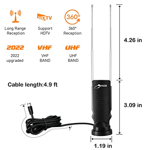 Hidb Tv Antenna For Smart Tv, Long Range Rabbit Ears Indoor Tv Antenna Hd Digital For Free-To-Air Hdtv Channels，Stickiness Base For Easy Placement Both Suitable For Home Car #TOP4