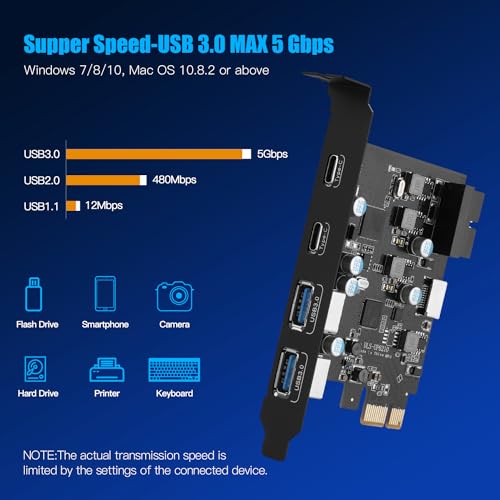 Scheda PCIE USB 3.0 6 porte, PCIE e su USB 3.0