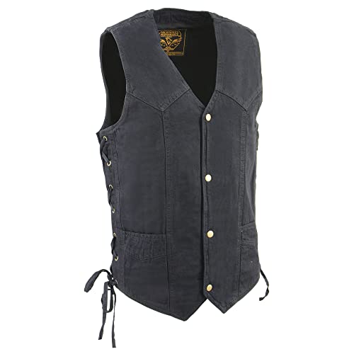 Milwaukee Leather Mens Classic Denim Snap Front Side Lace Vest DM1315