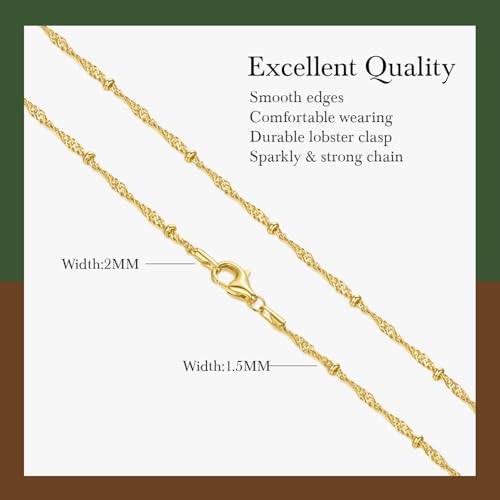 14K Gold Necklaces for Women Mens Necklace for Men 14K Gold Chain for Men Rope Chain Necklace for Women Beaded Necklaces for Mens Striking 16-26IN2