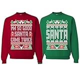 wild custom apparel Im so Good Santa Came Twice Santa Ugly Couples Christmas, Mens 2X-Large, Womens X-Large KELLY GREEN AND RED
